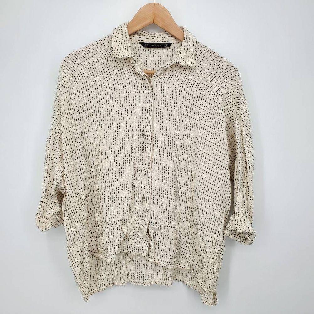 Zara Women's Oversized Button Front Shirt Classic Print Flowy Size Medium‎